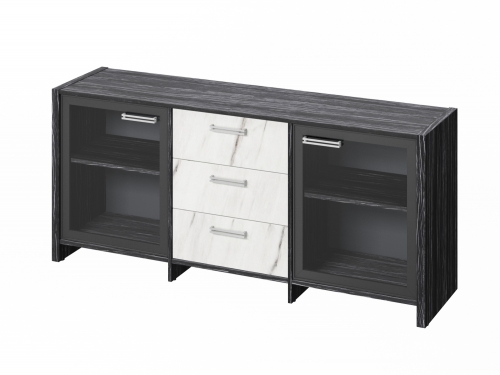 Тумба трехсекционная с 2 дверьми в алюминиевом профиле FI-13-02.G. Фурнитура INOX