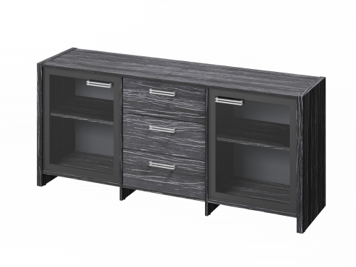 Тумба трехсекционная с 2 дверьми в алюминиевом профиле FI-13-02.D. Фурнитура INOX