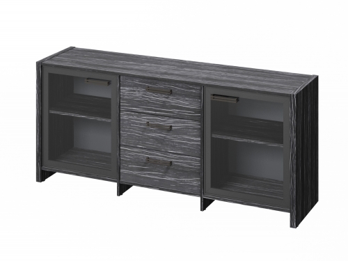 Тумба трехсекционная с 2 дверьми в алюминиевом профиле FB-13-02.D. Фурнитура ЧЕРНАЯ