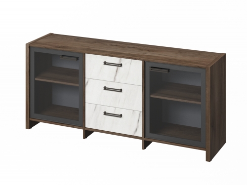 Тумба трехсекционная с 2 дверьми в алюминиевом профиле FB-13-02.G.Фурнитура ЧЕРНАЯ