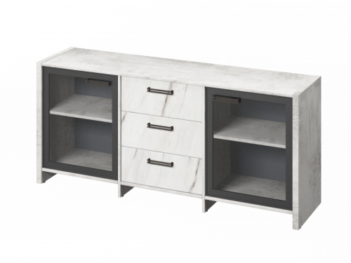 Тумба трехсекционная с 2 дверьми в алюминиевом профиле FB-13-02.G.Фурнитура ЧЕРНАЯ