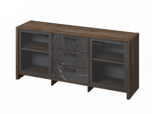 Тумба трехсекционная с 2 дверьми в алюминиевом профиле FB-13-02.G. Фурнитура ЧЕРНАЯ