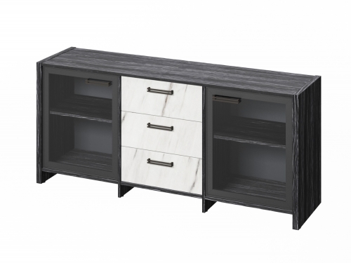 Тумба трехсекционная с 2 дверьми в алюминиевом профиле FB-13-02.G. Фурнитура ЧЕРНАЯ