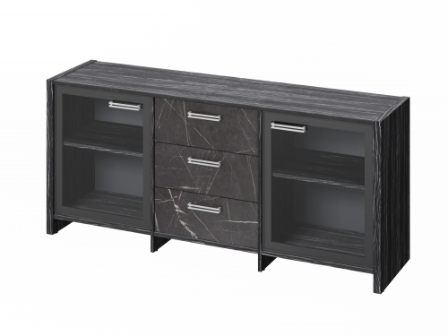 Тумба трехсекционная с 2 дверьми в алюминиевом профиле FI-13-02.G. Фурнитура INOX