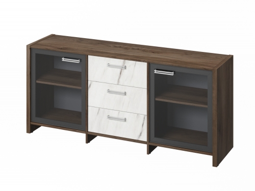 Тумба трехсекционная с 2 дверьми в алюминиевом профиле FI-13-02.G. Фурнитура INOX