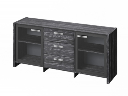 Тумба трехсекционная с 2 дверьми в алюминиевом профиле FI-13-02.D. Фурнитура INOX