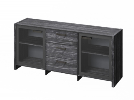 Тумба трехсекционная с 2 дверьми в алюминиевом профиле FB-13-02.D. Фурнитура ЧЕРНАЯ