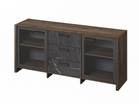 Тумба трехсекционная с 2 дверьми в алюминиевом профиле FB-13-02.G. Фурнитура ЧЕРНАЯ