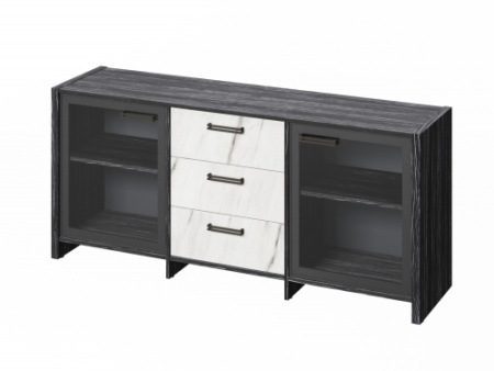 Тумба трехсекционная с 2 дверьми в алюминиевом профиле FB-13-02.G. Фурнитура ЧЕРНАЯ