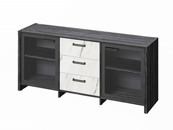 Тумба трехсекционная с 2 дверьми в алюминиевом профиле FB-13-02.G. Фурнитура ЧЕРНАЯ