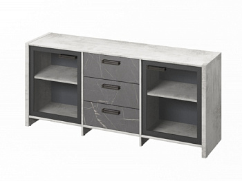 Тумба трехсекционная с 2 дверьми в алюминиевом профиле FB-13-02.G. Фурнитура ЧЕРНАЯ