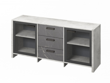 Тумба трехсекционная с 2 дверьми в алюминиевом профиле FB-13-02.G. Фурнитура ЧЕРНАЯ