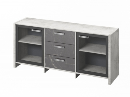 Тумба трехсекционная с 2 дверьми в алюминиевом профиле FI-13-02.G. Фурнитура INOX